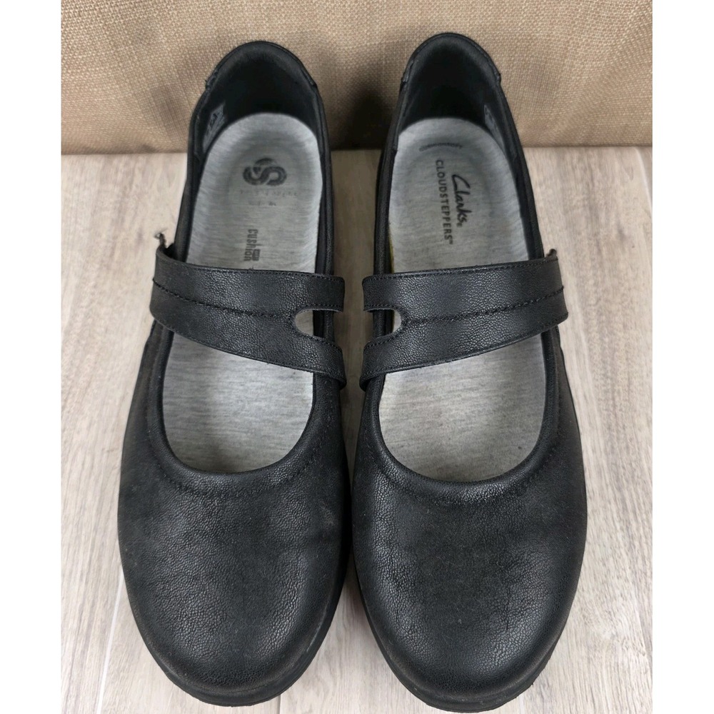 Clarks Cloudsteppers Sillian Bella Black Nubuck Mary Jane Flats Shoes Womens 10M